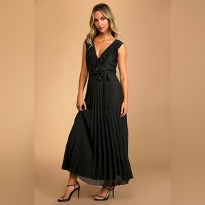 Black Pleated Chiffon Maxi Dress